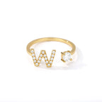 Ring with rhinestone initial for women - letter