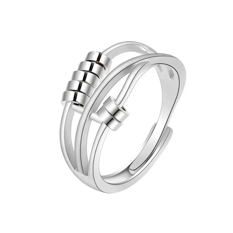Rotating Bead Anti-Anxiety Ring for Women in Silver