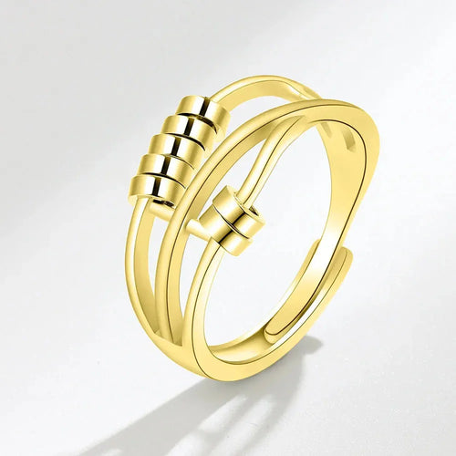 Rotating Bead Anti-Anxiety Ring for Women in Gold