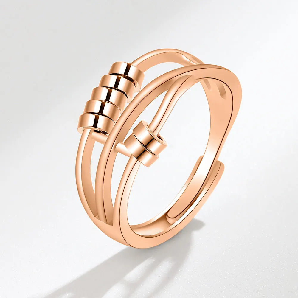 Rotating Bead Anti-Anxiety Ring for Women in Rose Gold