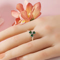 Ring with Three-Leaf Clover in Green Zircon