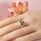 Ring with Three-Leaf Clover in Green Zircon