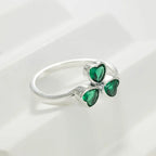 Ring with Three-Leaf Clover in Green Zircon