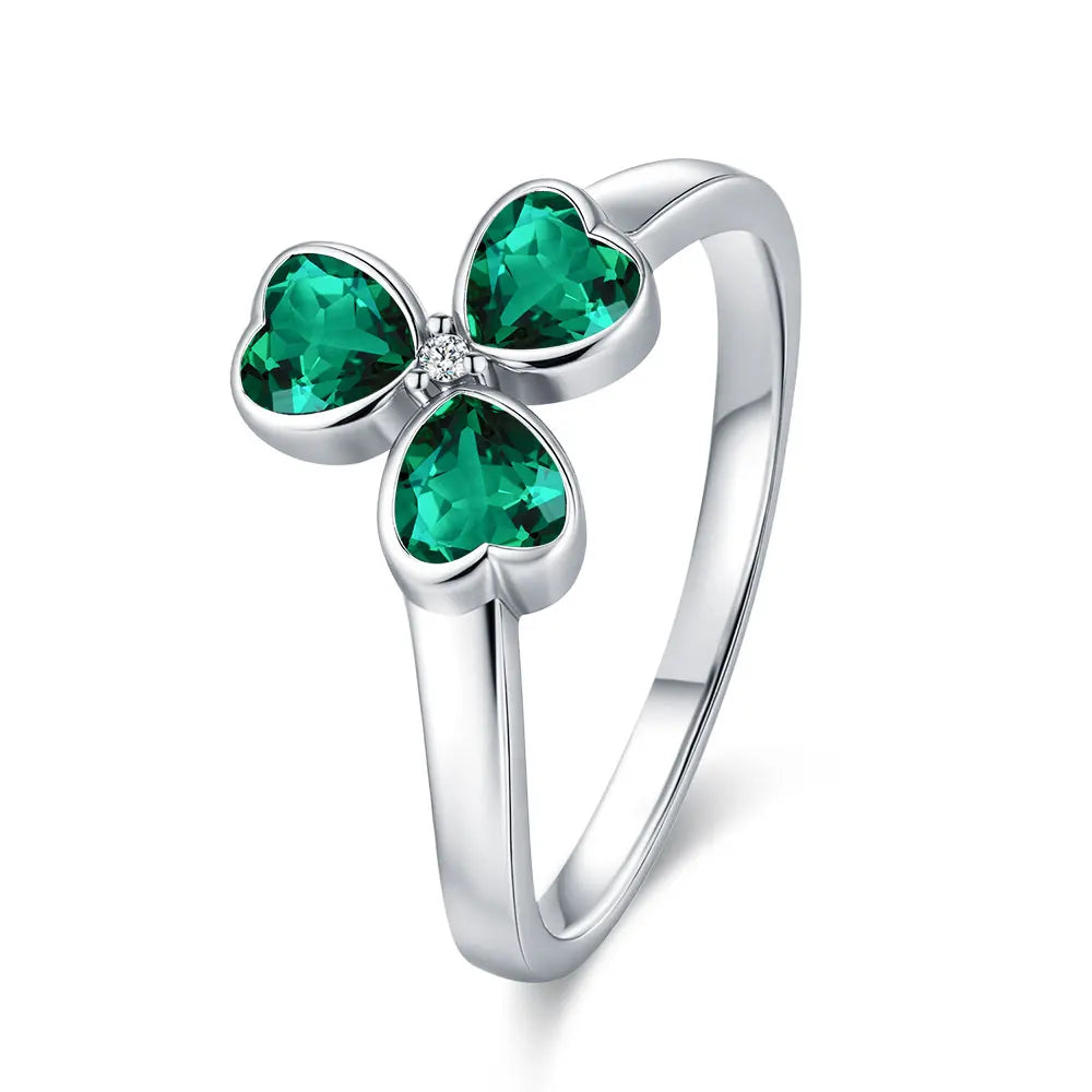 Ring with Three-Leaf Clover in Green Zircon