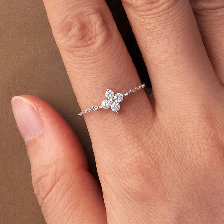 Four-Leaf Clover Ring with Zircon