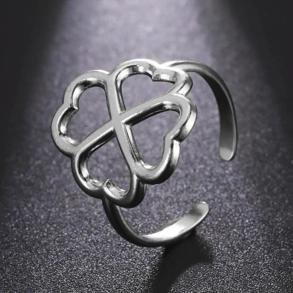 Four-Leaf Clover Ring for Women silver