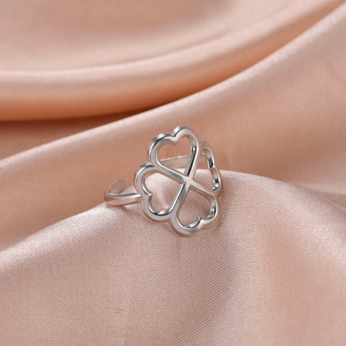 Four-Leaf Clover Ring for Women silver
