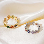 Ring with Colored Four-Leaf Clovers in Silver Zircon