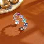 Ring with Colored Four-Leaf Clovers in Silver Zircon