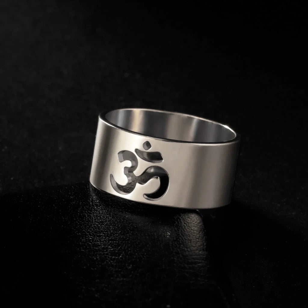Tibetan Om Buddhist Ring Silver