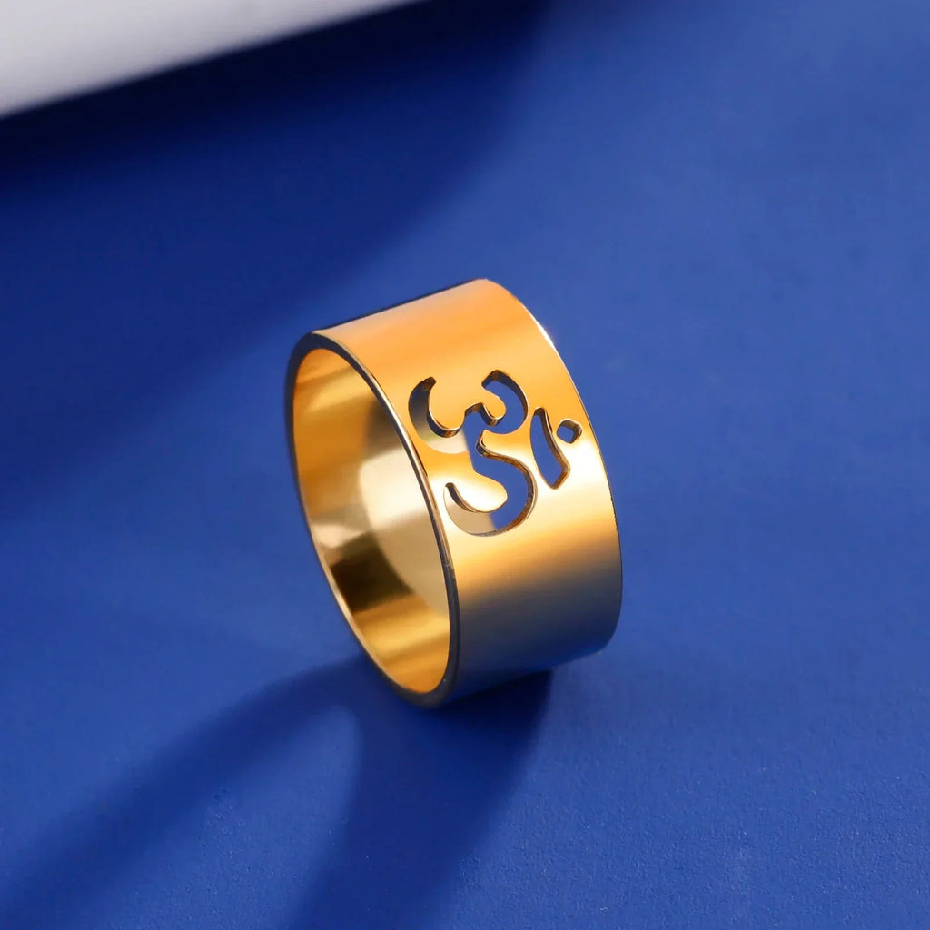 Tibetan Om Buddhist Ring Gold