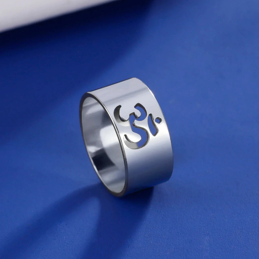 Tibetan Om Buddhist Ring Silver