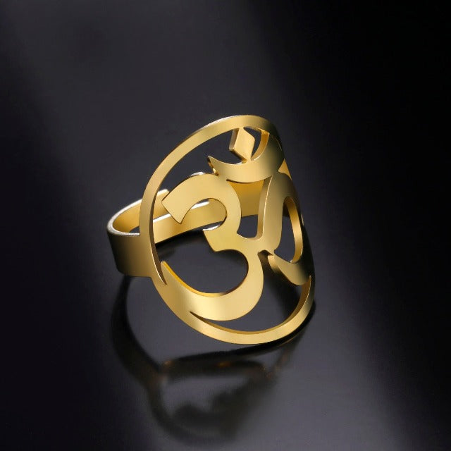 Tibetan Om Buddhist Ring Signet Band Men Women Gold