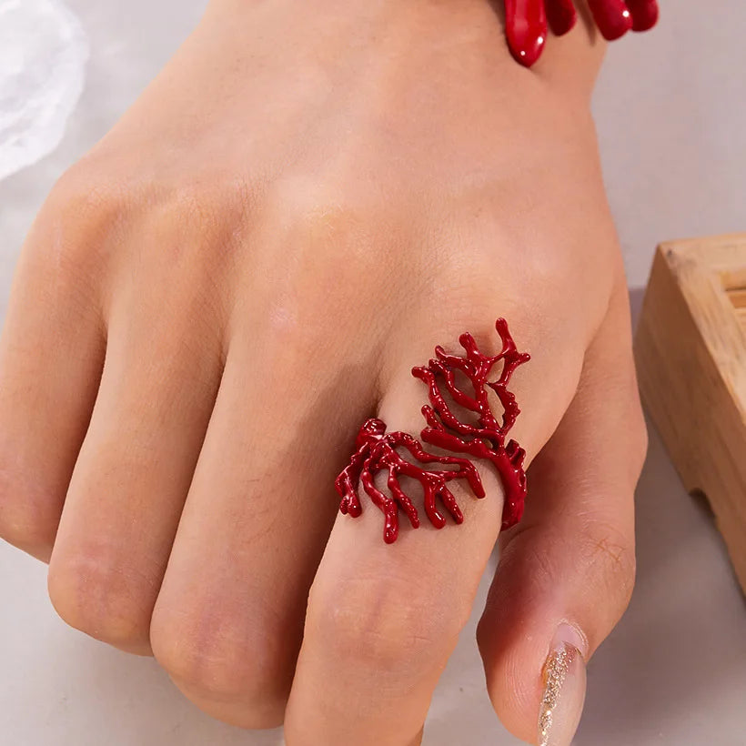 Red coral branch ring