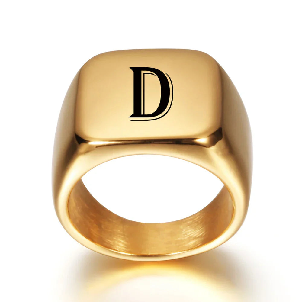 Large personalized men's ring with initial d