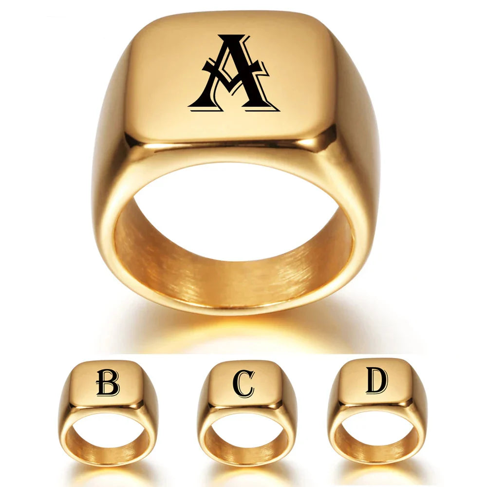Large personalized men's ring with initial