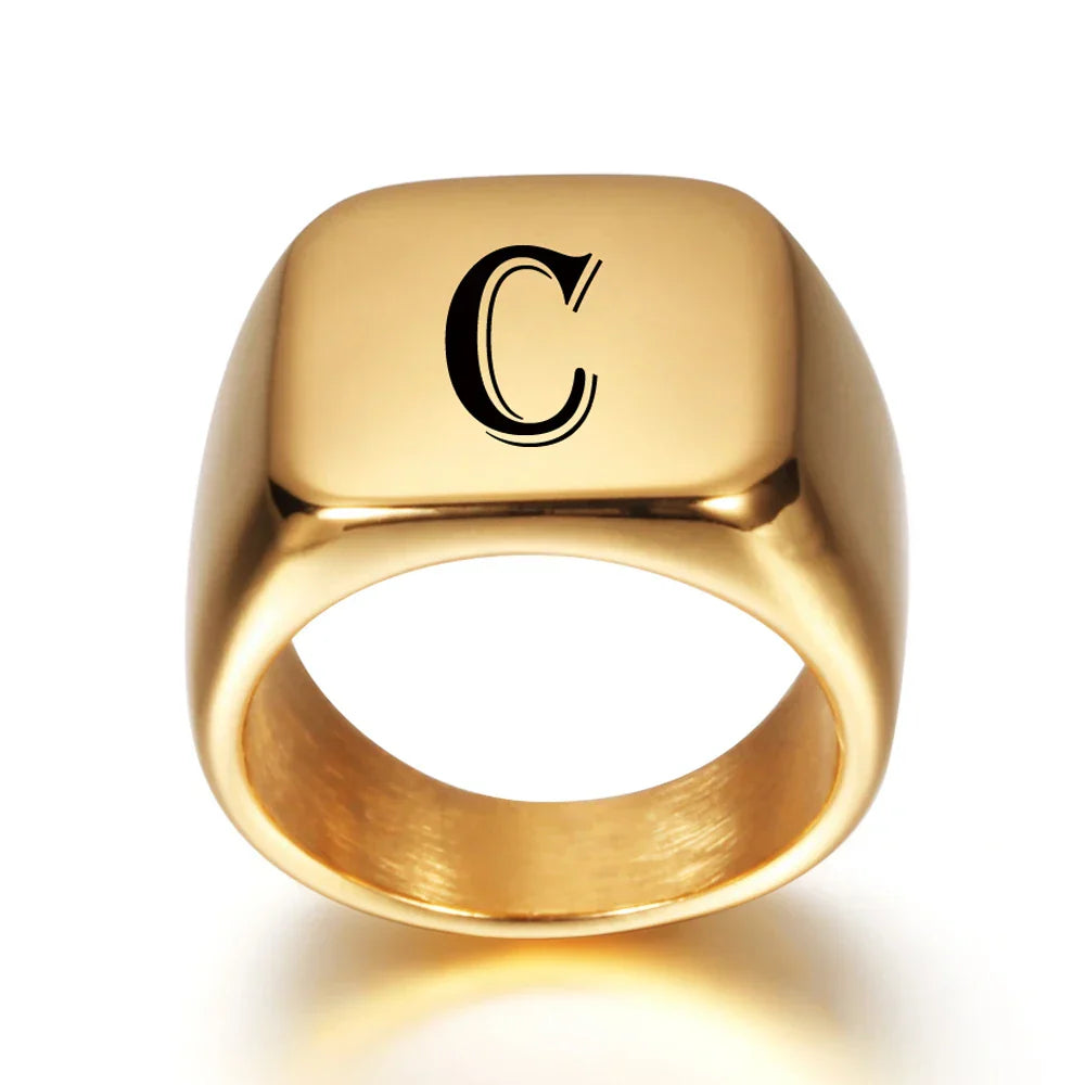 Large personalized men's ring with initial c