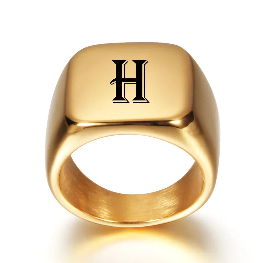 Large personalized men's ring with initial h
