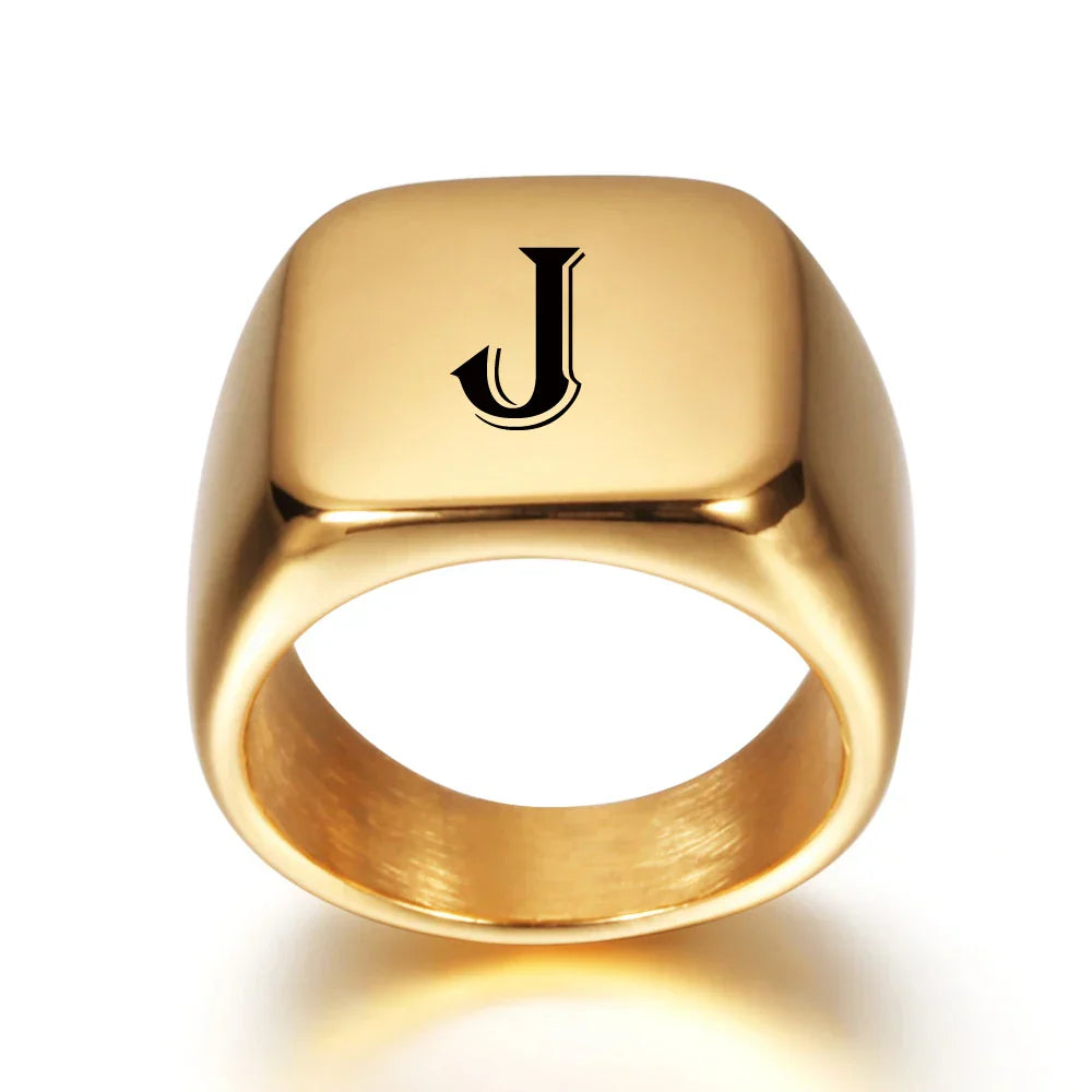 Large personalized men's ring with initial j