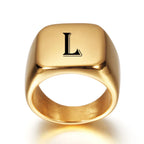 Large personalized men's ring with initial l