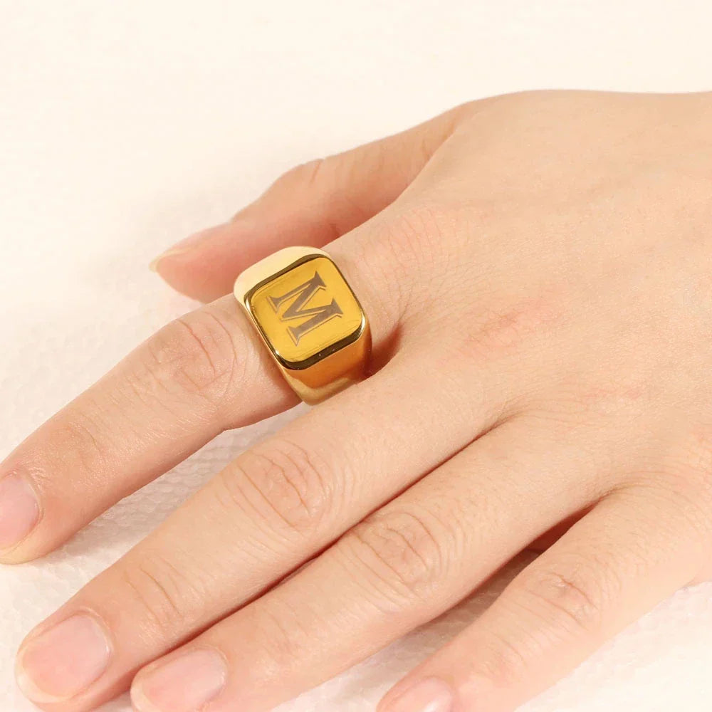 Large personalized men's ring with initial