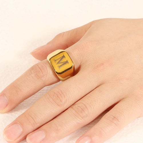Large personalized men's ring with initial
