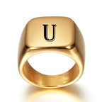 Large personalized men's ring with initial u