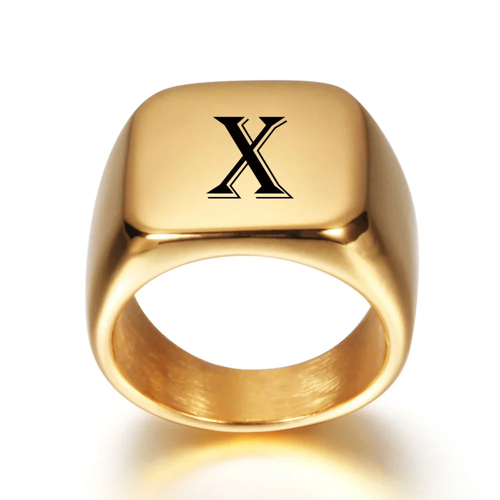 Large personalized men's ring with initial x