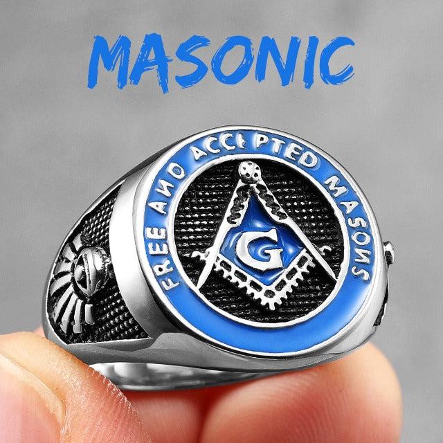 Freemasonry Signet Ring Men’s Ring Blue Silver