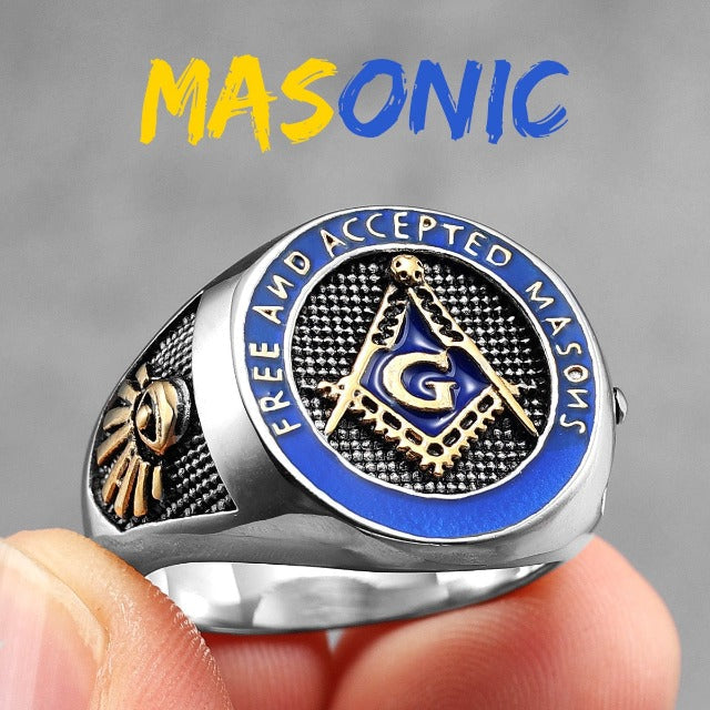Freemasonry Signet Ring Men’s Ring Blue Gold