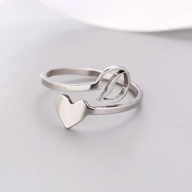 Silver Heart Initial Ring D