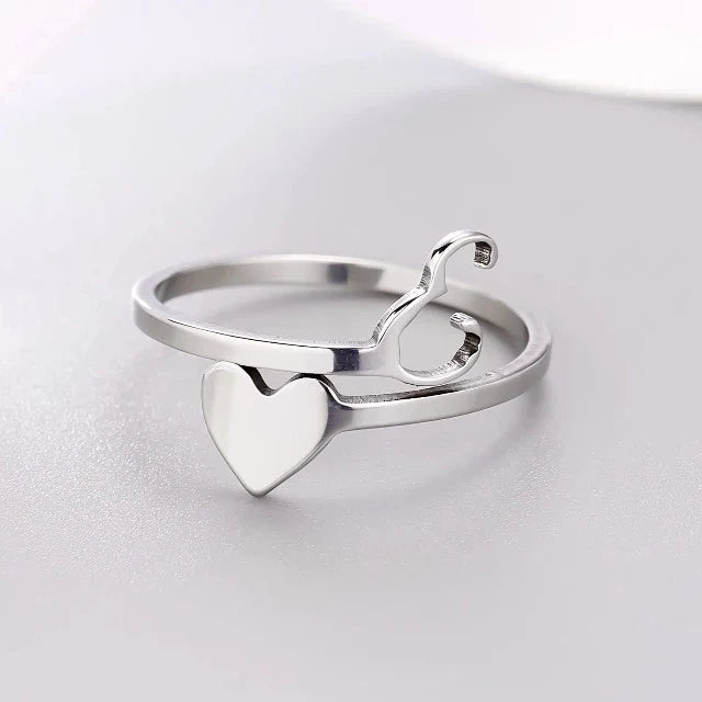 Silver Heart Initial Ring E