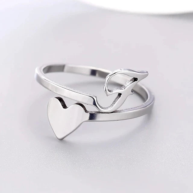 Silver Heart Initial Ring F