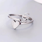 Silver Heart Initial Ring G
