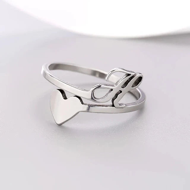 Silver Heart Initial Ring H