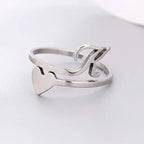 Silver Heart Initial Ring K