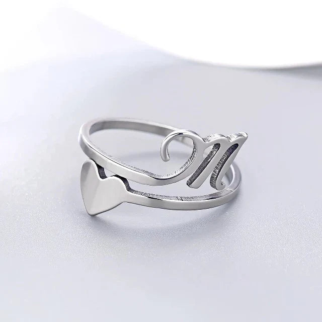 Silver Heart Initial Ring M
