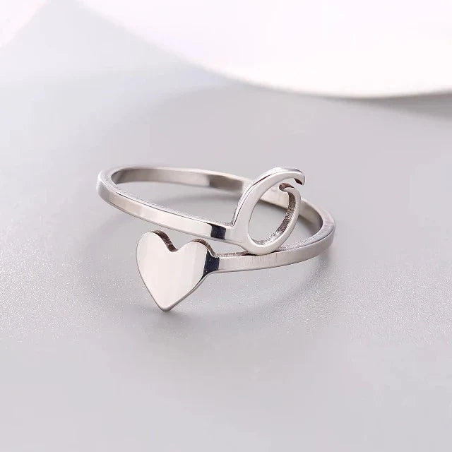 Silver Heart Initial Ring O