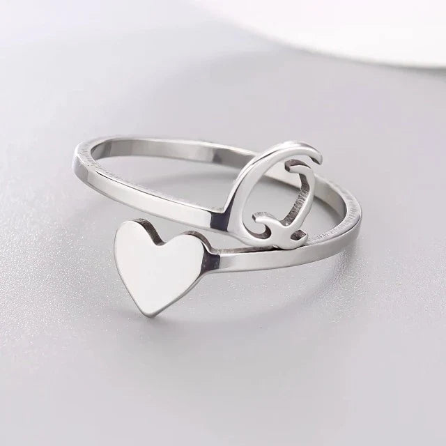 Silver Heart Initial Ring Q