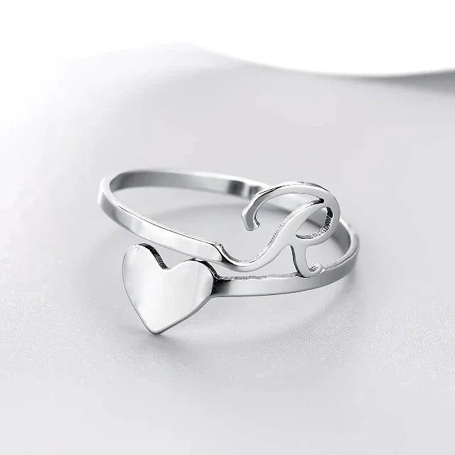 Silver Heart Initial Ring R