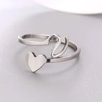 Silver Heart Initial Ring V