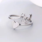 Silver Heart Initial Ring W