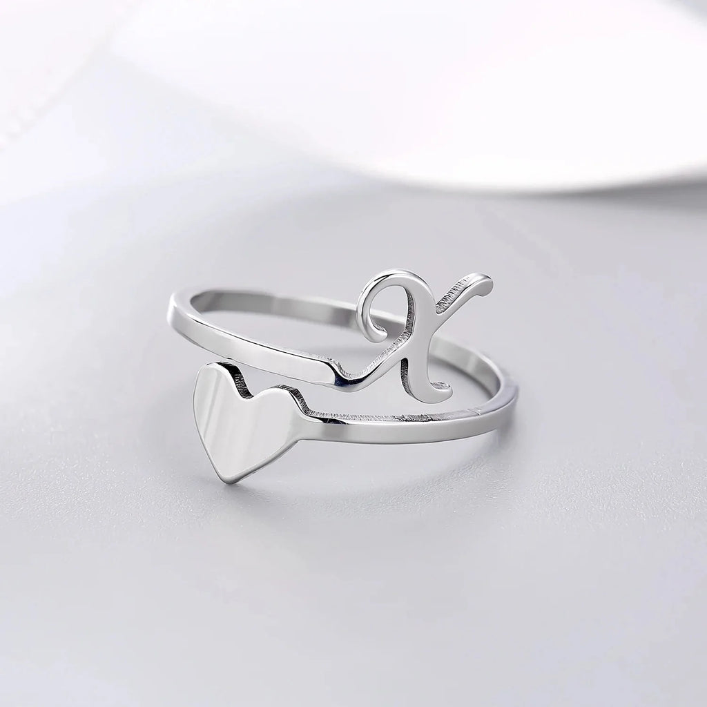 Silver Heart Initial Ring X