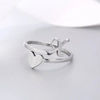 Silver Heart Initial Ring X