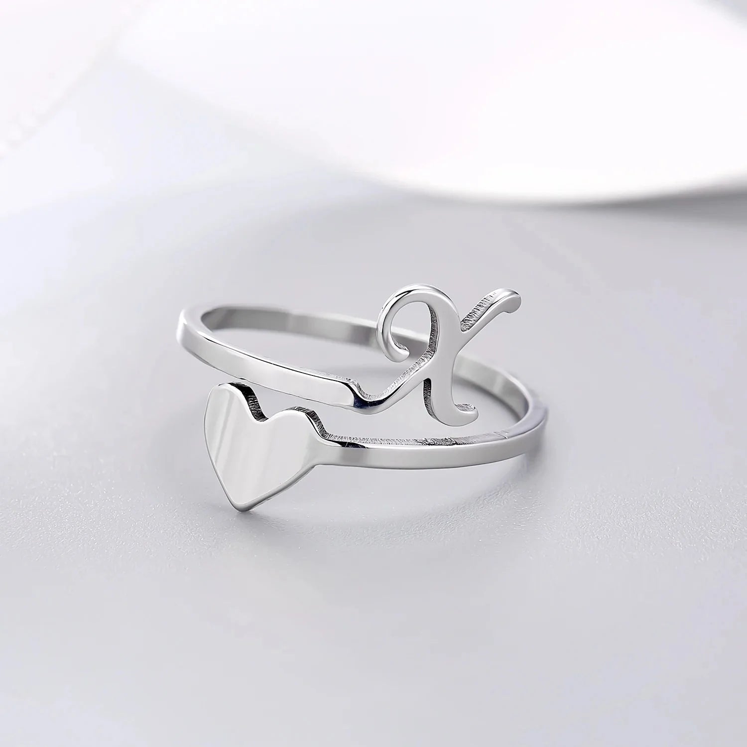Silver Heart Initial Ring X