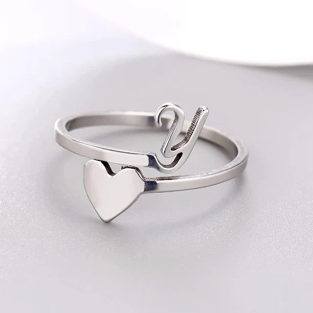 Silver Heart Initial Ring Y