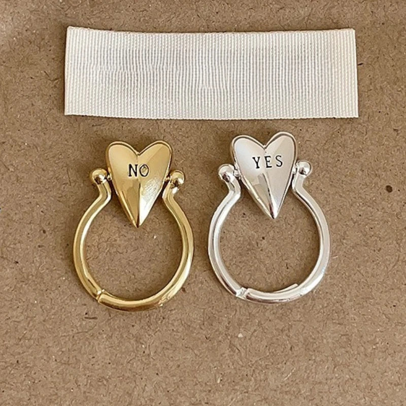 "Yes" and "No" Heart Ring for Couples in Love silver