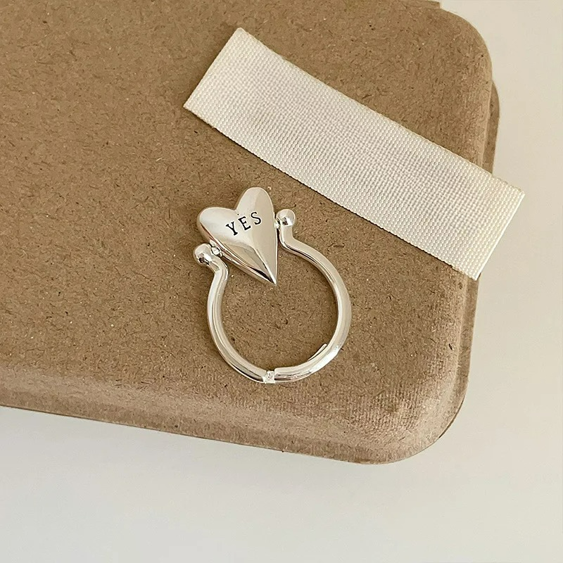 "Yes" and "No" Heart Ring for Couples in Love silver