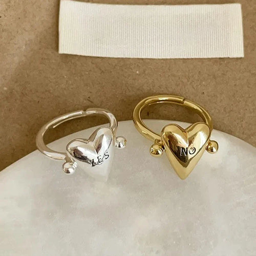 "Yes" and "No" Heart Ring for Couples in Love gold