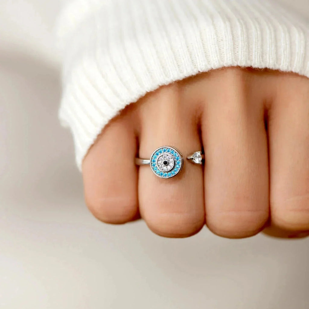 Blue Evil Eye Anxiety Ring Turkish Greek Matiasma Mataki
